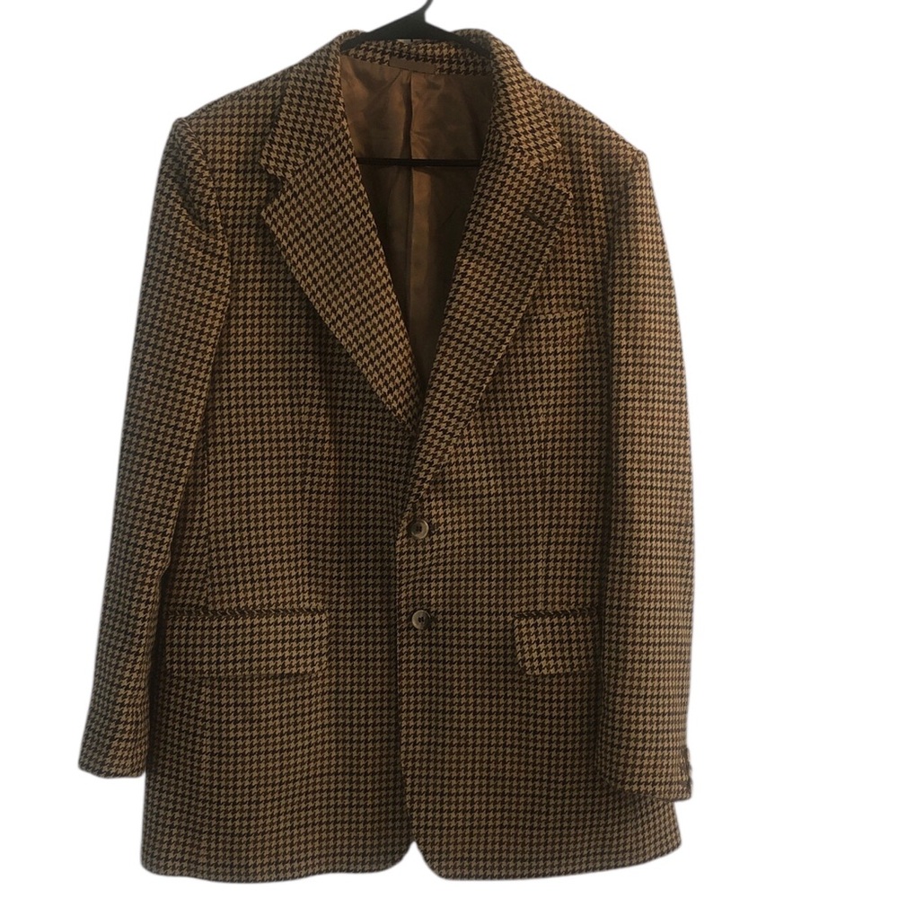 Vintage Men’s Brown and Black Pure Cashmere Houndstooth Blazer